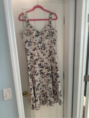 Rebecca Taylor Cream Midi Dress with Purple Floral Print